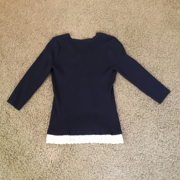 Navy Blue Ribbed Sweater with Buttons & Lace-Med - Picture 7 of 7